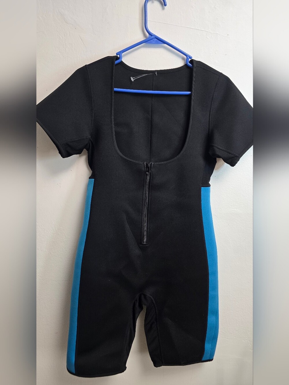 Women's Neoprene Sauna Suit Sweat Shaper Workout Jumpsuit Black Blue Size M